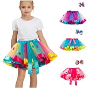 AKAFMK Baby Girl's Rainbows Tutu Skirt,Tulle Princess Ballet Dress,Toddler Baby Girls Cute Star Net Yarn Princess Skirt Multi-color Skirt Bow Hairpin Suit